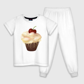 Детская пижама хлопок с принтом Cupcake with cherry art в Тюмени, 100% хлопок |  брюки и футболка прямого кроя, без карманов, на брюках мягкая резинка на поясе и по низу штанин
 | art | cherry | cooking | cupcake | vypichka | yummy | арт | вишня | вкусняшка | выпичка | кекс | кулинария