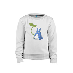 Детский свитшот хлопок с принтом Chibi blue totoro в Тюмени, 100% хлопок | круглый вырез горловины, эластичные манжеты, пояс и воротник | anime | chibi | hayao | miyazaki | neighbor | totoro | аниме | миядзаки | сосед | тоторо | хаяо | чиби