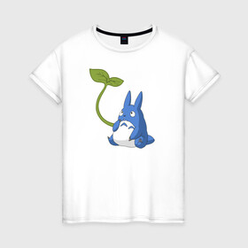 Женская футболка хлопок с принтом Chibi blue totoro в Тюмени, 100% хлопок | прямой крой, круглый вырез горловины, длина до линии бедер, слегка спущенное плечо | anime | chibi | hayao | miyazaki | neighbor | totoro | аниме | миядзаки | сосед | тоторо | хаяо | чиби