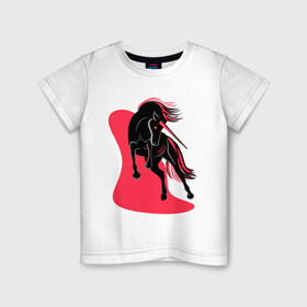 Детская футболка хлопок с принтом ЧЕРНЫЙ ЕДИНОРОГ в Тюмени, 100% хлопок | круглый вырез горловины, полуприлегающий силуэт, длина до линии бедер | evil unicorn | единорог | красное и белое | черный единорог