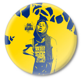 Значок с принтом OG Buda в Тюмени,  металл | круглая форма, металлическая застежка в виде булавки | og buda | rap | буда | григорий ляхов | музыка | ог буда | певец | русский рэп | рэп | рэпер