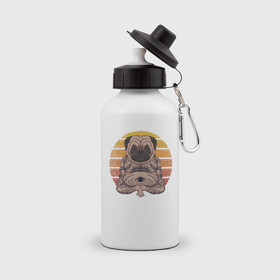Бутылка спортивная с принтом Авторитетный мопс в Тюмени, металл | емкость — 500 мл, в комплекте две пластиковые крышки и карабин для крепления | dog | авторитет | медитация | мопс буддист | пес | солнце