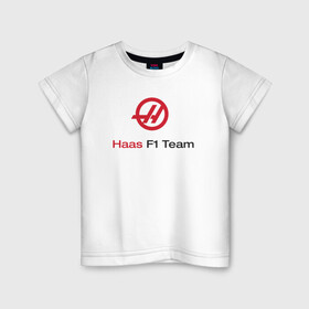 Детская футболка хлопок с принтом Haas F1 Team в Тюмени, 100% хлопок | круглый вырез горловины, полуприлегающий силуэт, длина до линии бедер | f1 | haas | грожан | магнуссен | мазепин | ф1 | феррари | формула 1 | хаас