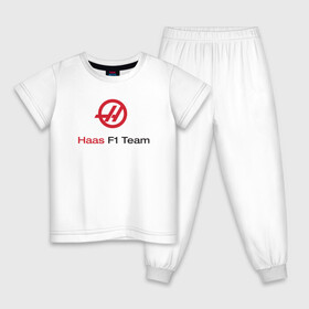 Детская пижама хлопок с принтом Haas F1 Team в Тюмени, 100% хлопок |  брюки и футболка прямого кроя, без карманов, на брюках мягкая резинка на поясе и по низу штанин
 | f1 | haas | грожан | магнуссен | мазепин | ф1 | феррари | формула 1 | хаас