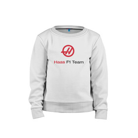 Детский свитшот хлопок с принтом Haas F1 Team в Тюмени, 100% хлопок | круглый вырез горловины, эластичные манжеты, пояс и воротник | f1 | haas | грожан | магнуссен | мазепин | ф1 | феррари | формула 1 | хаас