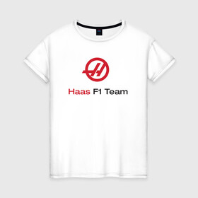 Женская футболка хлопок с принтом Haas F1 Team в Тюмени, 100% хлопок | прямой крой, круглый вырез горловины, длина до линии бедер, слегка спущенное плечо | f1 | haas | грожан | магнуссен | мазепин | ф1 | феррари | формула 1 | хаас