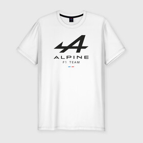 Мужская футболка хлопок Slim с принтом Alpine F1 team в Тюмени, 92% хлопок, 8% лайкра | приталенный силуэт, круглый вырез ворота, длина до линии бедра, короткий рукав | Тематика изображения на принте: alpine | f1 | renault | team | рено | ф1 | фернандо алонсо | формула 1