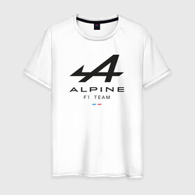 Мужская футболка хлопок с принтом Alpine F1 team в Тюмени, 100% хлопок | прямой крой, круглый вырез горловины, длина до линии бедер, слегка спущенное плечо. | Тематика изображения на принте: alpine | f1 | renault | team | рено | ф1 | фернандо алонсо | формула 1