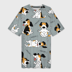 Платье-футболка 3D с принтом Собаки Бигли в Тюмени,  |  | dog | бигли | бигль | животные | пес | природа | собака | собаки | собакчка | собачки