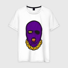 Мужская футболка хлопок с принтом DaBaby Purple Mask в Тюмени, 100% хлопок | прямой крой, круглый вырез горловины, длина до линии бедер, слегка спущенное плечо. | gangster | golden | mask | music | rappers