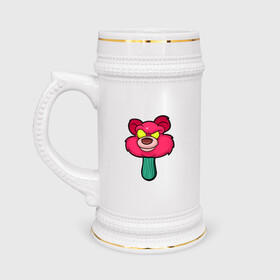 Кружка пивная с принтом Розовый медведь в Тюмени,  керамика (Материал выдерживает высокую температуру, стоит избегать резкого перепада температур) |  объем 630 мл | bears | ice cream | pinky | животные | мороженное