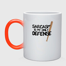 Кружка хамелеон с принтом Sarcasm is my only defense в Тюмени, керамика | меняет цвет при нагревании, емкость 330 мл | alpha | beta | derek | derek hale | omega | scott | scott mccall | serial | stiles | stiles stilinski | teen wolf | wolf | бета | волк | волки | волчонок | дерек | дерек хейл | оборотень | оборотни | ольфа | омега | сериал | скотт | скотт макколл | стайлз