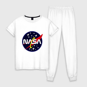 Женская пижама хлопок с принтом Space NASA в Тюмени, 100% хлопок | брюки и футболка прямого кроя, без карманов, на брюках мягкая резинка на поясе и по низу штанин | mars | moon | nasa | астероид | астронавт | астрономия | вселенная | гагарин | галактика | земля | илон | комета | космонавт | космос | луна | марс | маск | наса | небо | нло | планета | полёт | пришелец | ракета