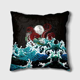 Подушка 3D с принтом Корабль на Волнах | Кракен в Тюмени, наволочка – 100% полиэстер, наполнитель – холлофайбер (легкий наполнитель, не вызывает аллергию). | состоит из подушки и наволочки. Наволочка на молнии, легко снимается для стирки | Тематика изображения на принте: animal | beast | kraken | monster | moon | ocean | octopus | sea | ship | water | waves | вода | волны | животные | звери | корабль | кракен | луна | монстр | море | океан | осьминог | рыбы | щупальца