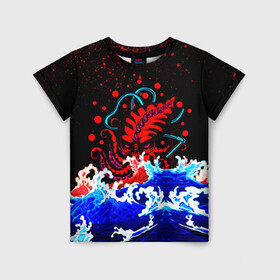Детская футболка 3D с принтом Кровавый Кракен Монстр в Тюмени, 100% гипоаллергенный полиэфир | прямой крой, круглый вырез горловины, длина до линии бедер, чуть спущенное плечо, ткань немного тянется | animal | beast | blood | drops | kraken | monster | ocean | octopus | sea | water | waves | брызги | вода | волны | животные | звери | капли | кракен | кровь | монстр | море | океан | осьминог | рыбы | щупальца