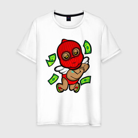 Мужская футболка хлопок с принтом Денежная фея в Тюмени, 100% хлопок | прямой крой, круглый вырез горловины, длина до линии бедер, слегка спущенное плечо. | gangster | glo gang | money | music | red mask | фея