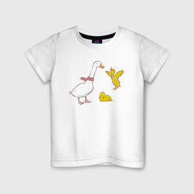 Детская футболка хлопок с принтом Утка и утята в Тюмени, 100% хлопок | круглый вырез горловины, полуприлегающий силуэт, длина до линии бедер | мама утка | птицы | птички | утка | уточки | утята | цыпленок | цыплята