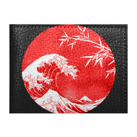 Обложка для студенческого билета с принтом Волна в Канагаве в Тюмени, натуральная кожа | Размер: 11*8 см; Печать на всей внешней стороне | Тематика изображения на принте: аниме | бамбук | большая волна в канагаве | волна | красный | солнце | япония