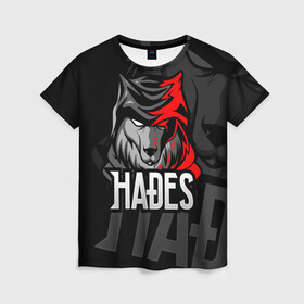 Женская футболка 3D с принтом Hades в Тюмени, 100% полиэфир ( синтетическое хлопкоподобное полотно) | прямой крой, круглый вырез горловины, длина до линии бедер | hades | roguelike | бесконечные круги ада | волк | компьютерная игра | красный | эмблема