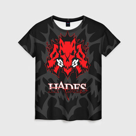 Женская футболка 3D с принтом Hades в Тюмени, 100% полиэфир ( синтетическое хлопкоподобное полотно) | прямой крой, круглый вырез горловины, длина до линии бедер | hades | roguelike | бесконечные круги ада | волк | компьютерная игра | красный | цепь | эмблема