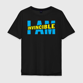 Мужская футболка хлопок Oversize с принтом I am Invincible в Тюмени, 100% хлопок | свободный крой, круглый ворот, “спинка” длиннее передней части | allen | invincible | omni man | omniman | superhero | алиен | аллен | инвинсибл | неуязвимый | омнимэн | супергерои