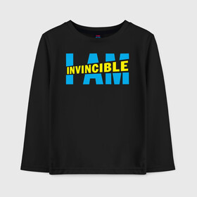 Детский лонгслив хлопок с принтом I am Invincible в Тюмени, 100% хлопок | круглый вырез горловины, полуприлегающий силуэт, длина до линии бедер | Тематика изображения на принте: allen | invincible | omni man | omniman | superhero | алиен | аллен | инвинсибл | неуязвимый | омнимэн | супергерои