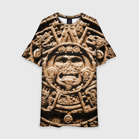Детское платье 3D с принтом Ацтекский Календарь в Тюмени, 100% полиэстер | прямой силуэт, чуть расширенный к низу. Круглая горловина, на рукавах — воланы | Тематика изображения на принте: aztec | calendar | ацтеки | календарь | майя