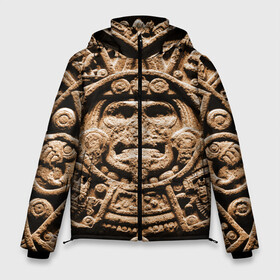 Мужская зимняя куртка 3D с принтом Ацтекский Календарь в Тюмени, верх — 100% полиэстер; подкладка — 100% полиэстер; утеплитель — 100% полиэстер | длина ниже бедра, свободный силуэт Оверсайз. Есть воротник-стойка, отстегивающийся капюшон и ветрозащитная планка. 

Боковые карманы с листочкой на кнопках и внутренний карман на молнии. | aztec | calendar | ацтеки | календарь | майя