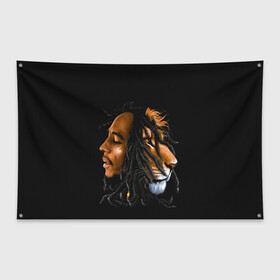 Флаг-баннер с принтом БОБ МАРЛИ в Тюмени, 100% полиэстер | размер 67 х 109 см, плотность ткани — 95 г/м2; по краям флага есть четыре люверса для крепления | bob | face | jamaica | lion | marley | reggae | боб | дреды | лев | лицо | марли | музыка | портрет | регги | ямайка