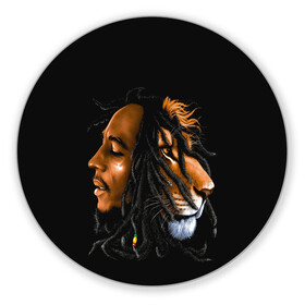 Коврик для мышки круглый с принтом БОБ МАРЛИ в Тюмени, резина и полиэстер | круглая форма, изображение наносится на всю лицевую часть | Тематика изображения на принте: bob | face | jamaica | lion | marley | reggae | боб | дреды | лев | лицо | марли | музыка | портрет | регги | ямайка