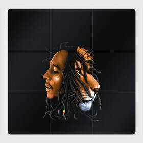 Магнитный плакат 3Х3 с принтом БОБ МАРЛИ в Тюмени, Полимерный материал с магнитным слоем | 9 деталей размером 9*9 см | Тематика изображения на принте: bob | face | jamaica | lion | marley | reggae | боб | дреды | лев | лицо | марли | музыка | портрет | регги | ямайка