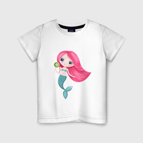 Детская футболка хлопок с принтом Русалка Мира в Тюмени, 100% хлопок | круглый вырез горловины, полуприлегающий силуэт, длина до линии бедер | конфета | милая русалка | морские жители | розовые волосы | русалка | русалочка