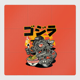 Магнитный плакат 3Х3 с принтом ГОДЗИЛЛА КУШАЕТ в Тюмени, Полимерный материал с магнитным слоем | 9 деталей размером 9*9 см | anime | casual | dino | food | funny | gojira | japan | ramen | аниме | годзилла | динозавр | еда | иероглифы | мультфильм | прикольные | рамен | смешные | япония