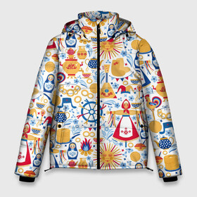 Мужская зимняя куртка 3D с принтом Славянская символика в Тюмени, верх — 100% полиэстер; подкладка — 100% полиэстер; утеплитель — 100% полиэстер | длина ниже бедра, свободный силуэт Оверсайз. Есть воротник-стойка, отстегивающийся капюшон и ветрозащитная планка. 

Боковые карманы с листочкой на кнопках и внутренний карман на молнии. | art | background | balalaika | bear | bonfire | carnival | fire | pancakes | samovar | slavic | sun | symbolism | texture | арт | балалайка | блины | костер | ложки | масленица | матрешка | медведь | огонь | петух | самовар | символика | славянская | солн