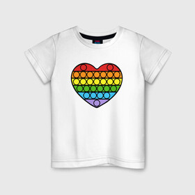 Детская футболка хлопок с принтом Heart Pop It в Тюмени, 100% хлопок | круглый вырез горловины, полуприлегающий силуэт, длина до линии бедер | Тематика изображения на принте: pop it | антистресс | игрушка | поп ит | радуга | сердце