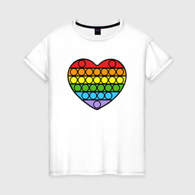 Женская футболка хлопок с принтом Heart Pop It в Тюмени, 100% хлопок | прямой крой, круглый вырез горловины, длина до линии бедер, слегка спущенное плечо | pop it | антистресс | игрушка | поп ит | радуга | сердце