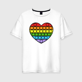 Женская футболка хлопок Oversize с принтом Heart Pop It в Тюмени, 100% хлопок | свободный крой, круглый ворот, спущенный рукав, длина до линии бедер
 | pop it | антистресс | игрушка | поп ит | радуга | сердце