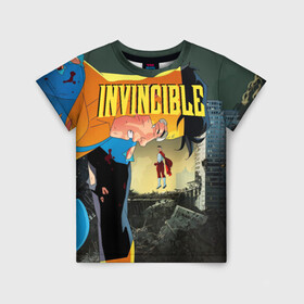 Детская футболка 3D с принтом INVINCIBLE в Тюмени, 100% гипоаллергенный полиэфир | прямой крой, круглый вырез горловины, длина до линии бедер, чуть спущенное плечо, ткань немного тянется | allen | invincible | omni man | omniman | superhero | алиен | аллен | инвинсибл | неуязвимый | омнимэн | супергерои