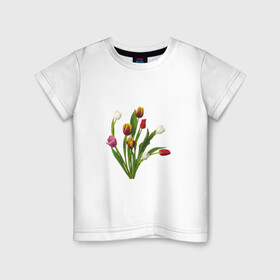 Детская футболка хлопок с принтом Букет разноцветных тюльпанов в Тюмени, 100% хлопок | круглый вырез горловины, полуприлегающий силуэт, длина до линии бедер | букет | иллюстрации | лето | популярные | тренды | тюльпаны | цветы