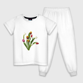 Детская пижама хлопок с принтом Букет разноцветных тюльпанов в Тюмени, 100% хлопок |  брюки и футболка прямого кроя, без карманов, на брюках мягкая резинка на поясе и по низу штанин
 | Тематика изображения на принте: букет | иллюстрации | лето | популярные | тренды | тюльпаны | цветы