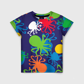 Детская футболка 3D с принтом Осьминоги в Тюмени, 100% гипоаллергенный полиэфир | прямой крой, круглый вырез горловины, длина до линии бедер, чуть спущенное плечо, ткань немного тянется | cute | octopus | милый | морское | осьминог | осьминожка | паттерн | тентакли | щупальца