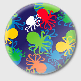 Значок с принтом Осьминоги в Тюмени,  металл | круглая форма, металлическая застежка в виде булавки | cute | octopus | милый | морское | осьминог | осьминожка | паттерн | тентакли | щупальца