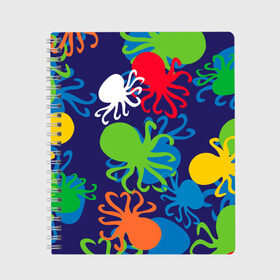 Тетрадь с принтом Осьминоги в Тюмени, 100% бумага | 48 листов, плотность листов — 60 г/м2, плотность картонной обложки — 250 г/м2. Листы скреплены сбоку удобной пружинной спиралью. Уголки страниц и обложки скругленные. Цвет линий — светло-серый
 | Тематика изображения на принте: cute | octopus | милый | морское | осьминог | осьминожка | паттерн | тентакли | щупальца