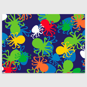 Поздравительная открытка с принтом Осьминоги в Тюмени, 100% бумага | плотность бумаги 280 г/м2, матовая, на обратной стороне линовка и место для марки
 | Тематика изображения на принте: cute | octopus | милый | морское | осьминог | осьминожка | паттерн | тентакли | щупальца
