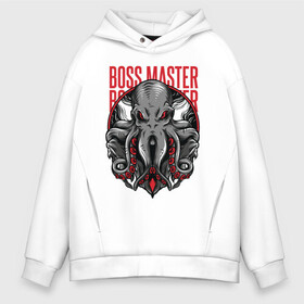 Мужское худи Oversize хлопок с принтом Boss Master в Тюмени, френч-терри — 70% хлопок, 30% полиэстер. Мягкий теплый начес внутри —100% хлопок | боковые карманы, эластичные манжеты и нижняя кромка, капюшон на магнитной кнопке | арт | графика | море | морские обитатели | осьминог