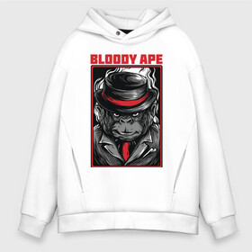 Мужское худи Oversize хлопок с принтом Bloody ape в Тюмени, френч-терри — 70% хлопок, 30% полиэстер. Мягкий теплый начес внутри —100% хлопок | боковые карманы, эластичные манжеты и нижняя кромка, капюшон на магнитной кнопке | арт | горилла | графика | животные | звери | обезьяны