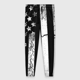 Женские брюки 3D с принтом ЗВЕЗДНО-ПОЛОСАТЫЙ в Тюмени, полиэстер 100% | прямой крой, два кармана без застежек по бокам, с мягкой трикотажной резинкой на поясе и по низу штанин. В поясе для дополнительного комфорта — широкие завязки | america | black | dark | flag | graffiti | star | usa | white | америка | белый | граффити | звезды | полосы | ретро | стена | сша | флаг | черный