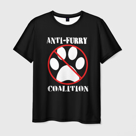 Мужская футболка 3D с принтом Anti-Furry coalition в Тюмени, 100% полиэфир | прямой крой, круглый вырез горловины, длина до линии бедер | Тематика изображения на принте: anti furry | coalition | furry | антифурри | антропоморфные животные | запрет | зверь | знак | коалиция | фурри | человек животные