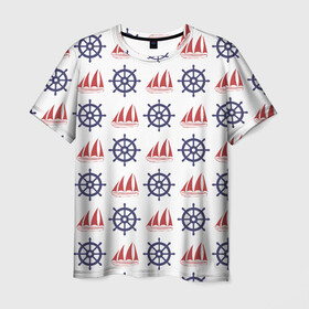 Мужская футболка 3D с принтом Корабли и штурвалы в Тюмени, 100% полиэфир | прямой крой, круглый вырез горловины, длина до линии бедер | ships | корабли | кораблики | море | морские | морское | руль | штурвал | штурвалы