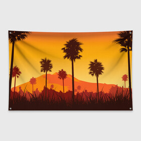 Флаг-баннер с принтом Лето, Пальмы, вечер в Тюмени, 100% полиэстер | размер 67 х 109 см, плотность ткани — 95 г/м2; по краям флага есть четыре люверса для крепления | palm | summer | tropical | вечер | гора | жара | летние | лето | пальмы | тропики | тропический
